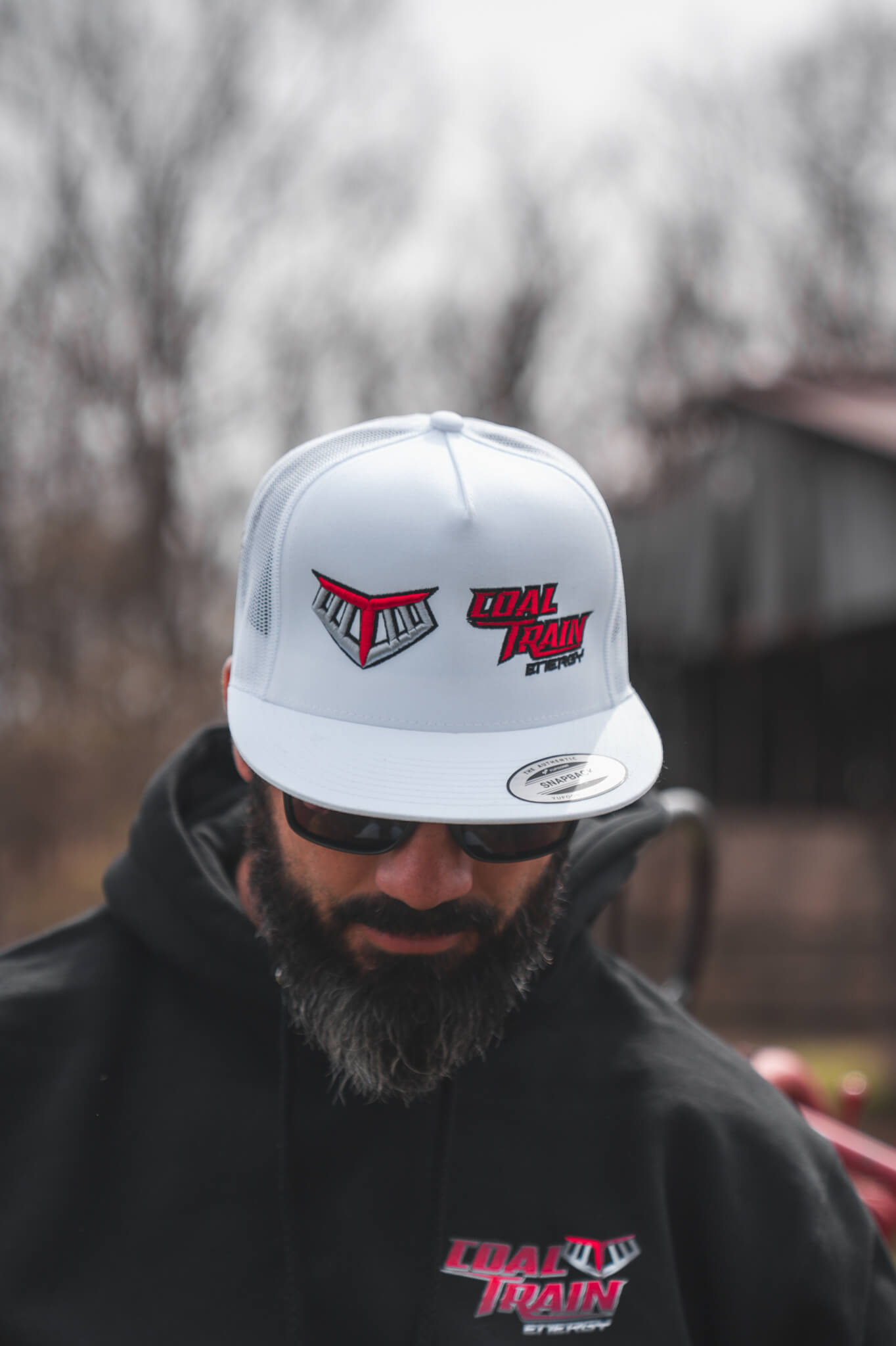 White Yupoong Flatbill Double Logo Hat