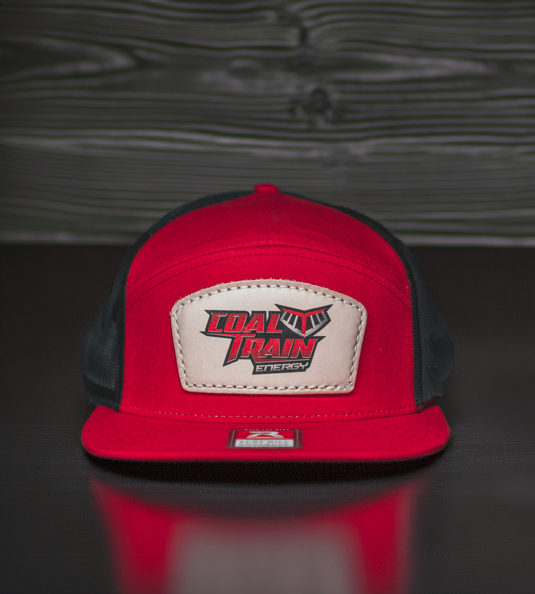 Red 7 Panel Flat Bill Hat